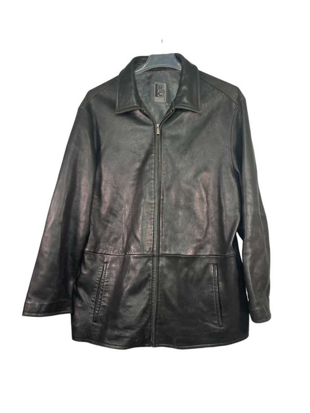 RC Collection Mens Leather Jacket Black Size XL Genuine Leather Full Zip Front